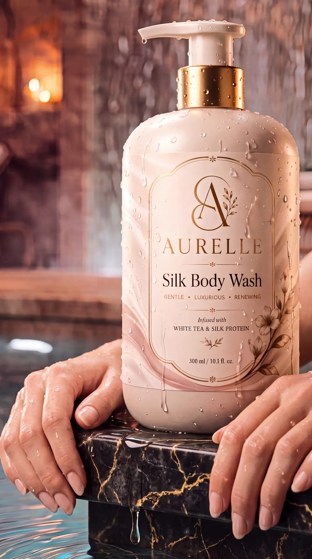 Aurelle · Silk Body Wash, spa hero still